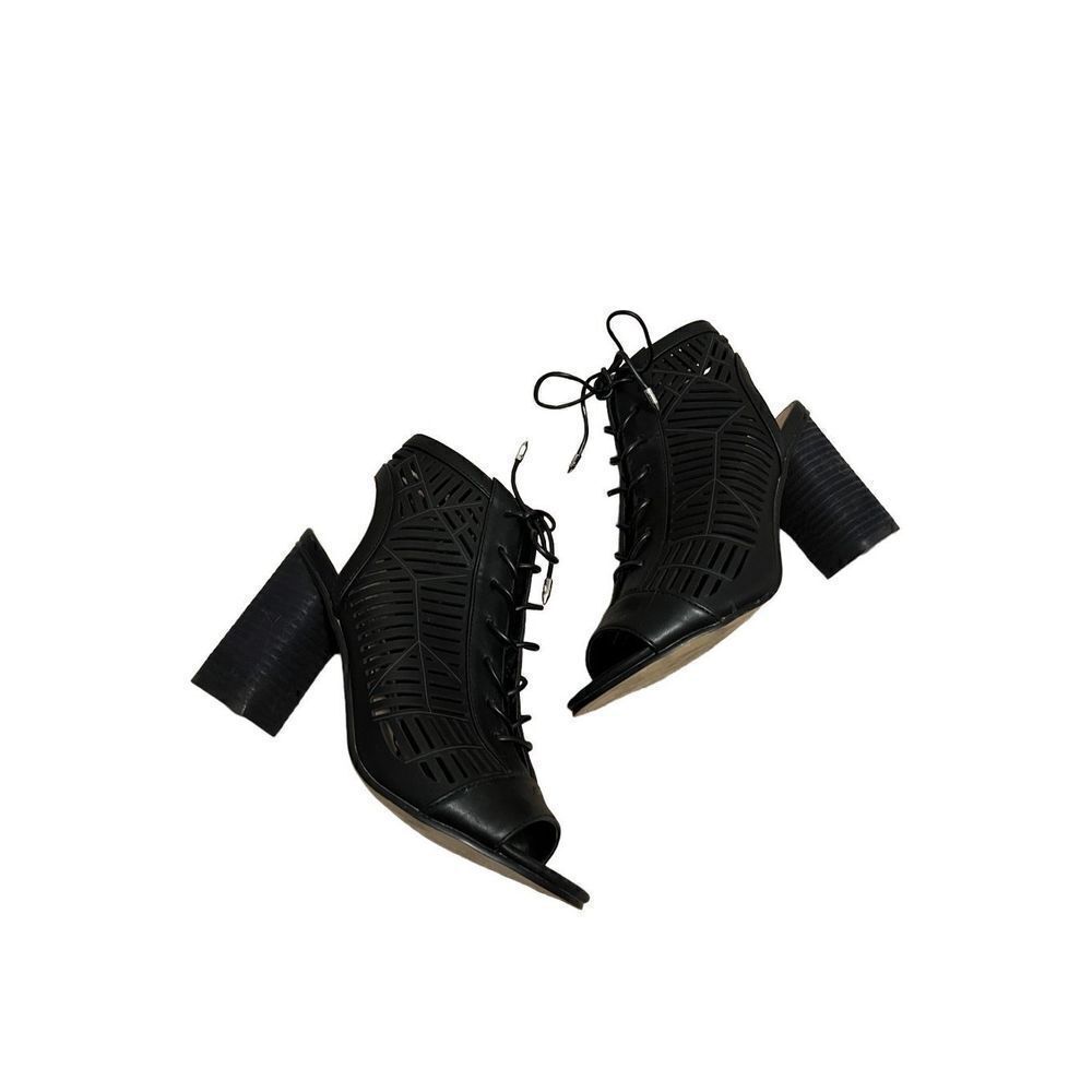 Sam Edelman Rocco Black Cut Out Lace Up Open Toe Heel Bootie Size 8